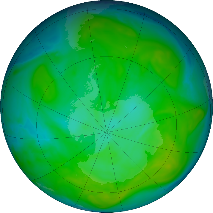 Antarctic ozone map for 13 December 2016